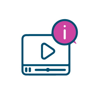 Illustration eines Videoplayers mit dem "Play" Button und einem "i" für weitere Informationen.